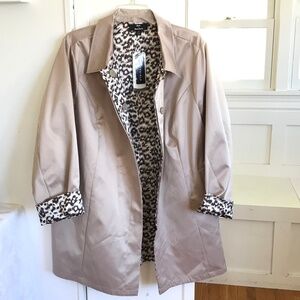 DENNIS BASSO Leopard Print Trench Coat Jacket Reversible Women’s Plus Size 3X